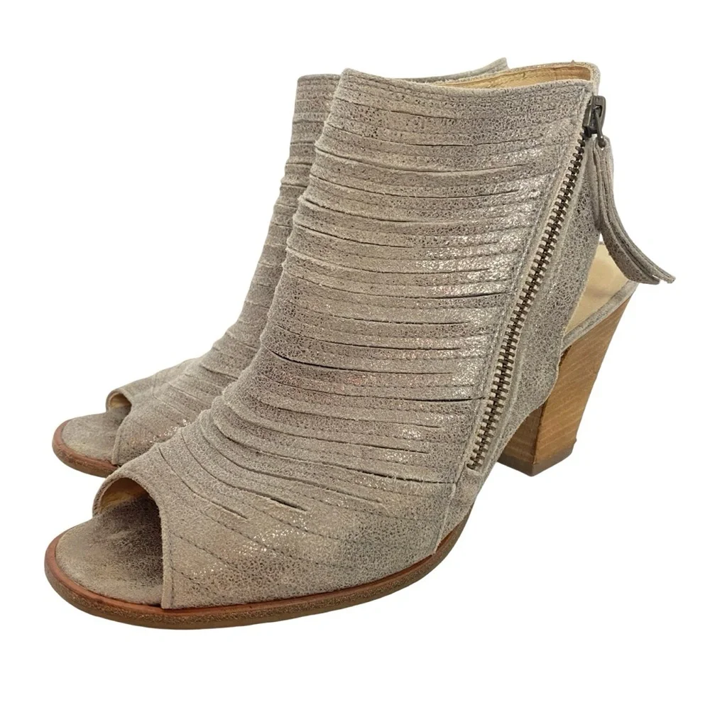 Paul Green Cayanne Peep Toe Bootie Heels Shoes Womens Size 7.5 Neutral Metallic